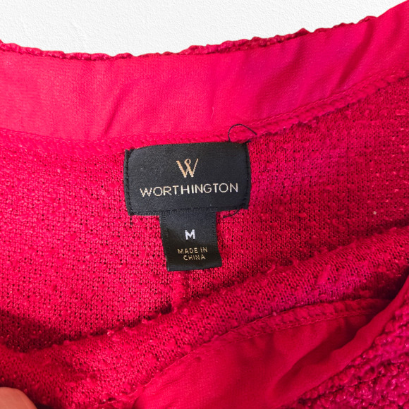 Worthington Cherry Red Round Neck Textured Knit Tapered Sweater Top Size Medium - Picture 3 of 9